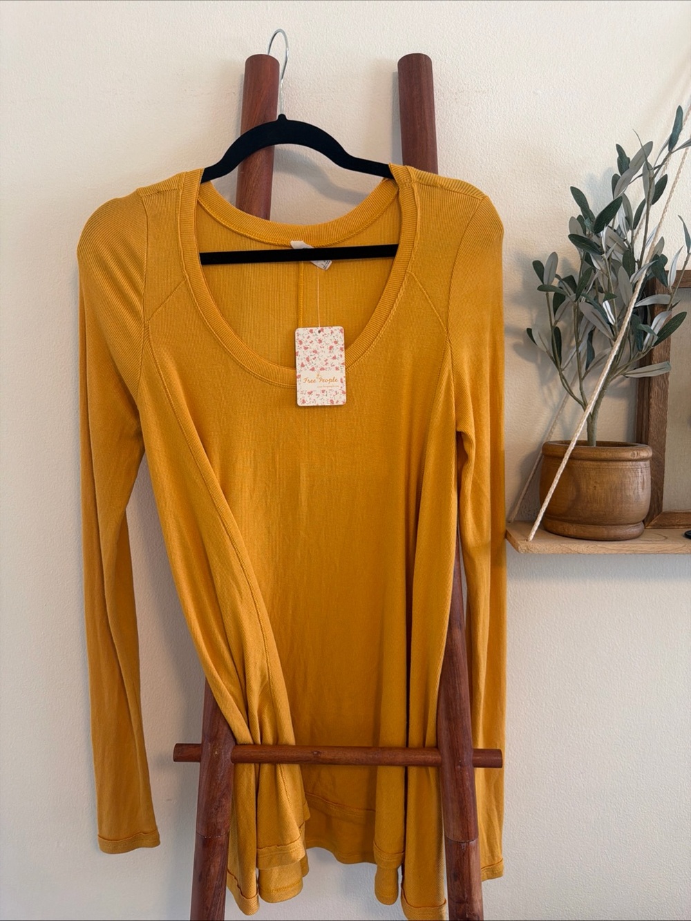 NWT Free People yellow ribbed tunic top